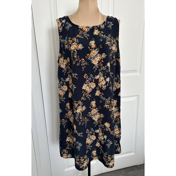 Rokoko Womens Navy Blue Floral Sleeveless Tie Back A-Line Mini Dress Size M - Picture 1 of 8